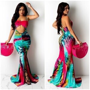 Tropical Delights Mermaid Tail Maxi Dress